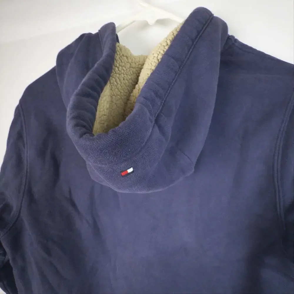 Tommy Hilfiger Navy Blue Sherpa Lined Full Zip Hoodie with Eagle Graphic 12-14